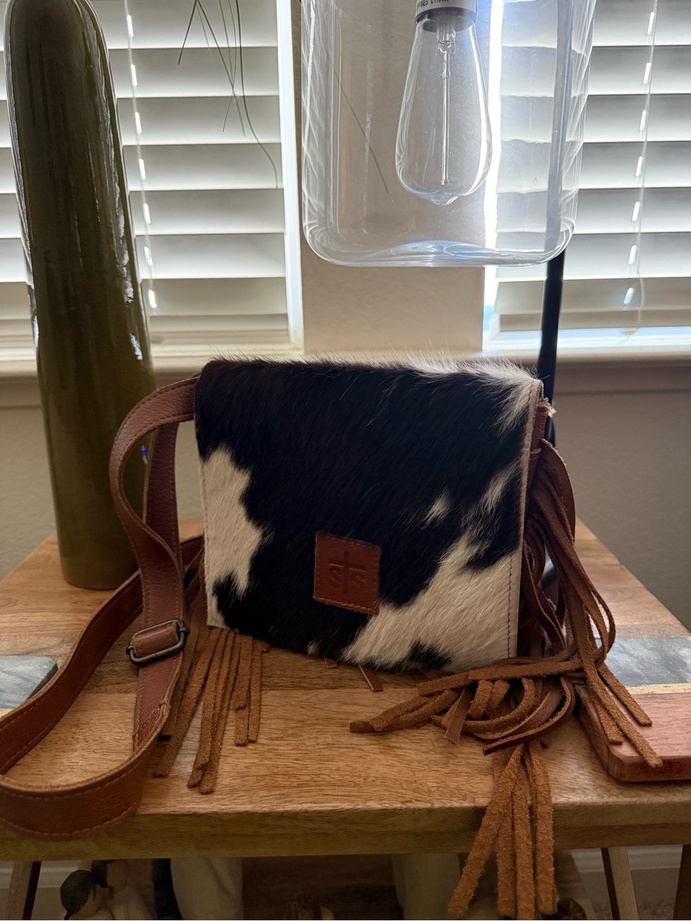 STS Ranchwear Cowhide Fringe Crossbody Bag - Brown Trim